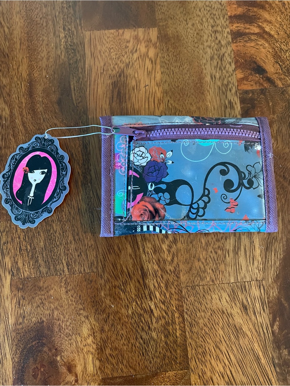 Floral Graphic Compact Wallet in Blue and Purple